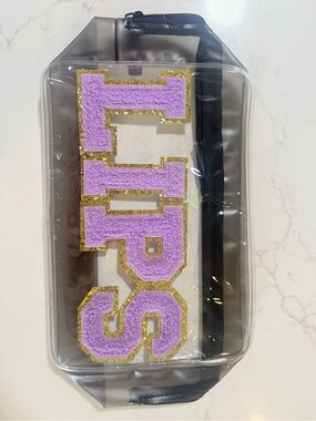 Clear Cosmetic Pouch with Bold Lavender 'LIPS' Patch